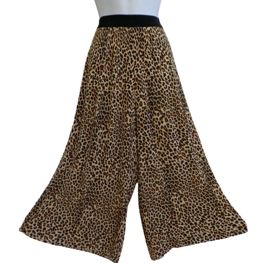 Zara Basic Palazzo Pants Gauchos Animal Accordion Velvet Waistband Wide Leg M